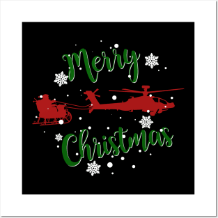 Gun Pilot - AH-64D Apache Pulling Santa Merry Christmas Posters and Art